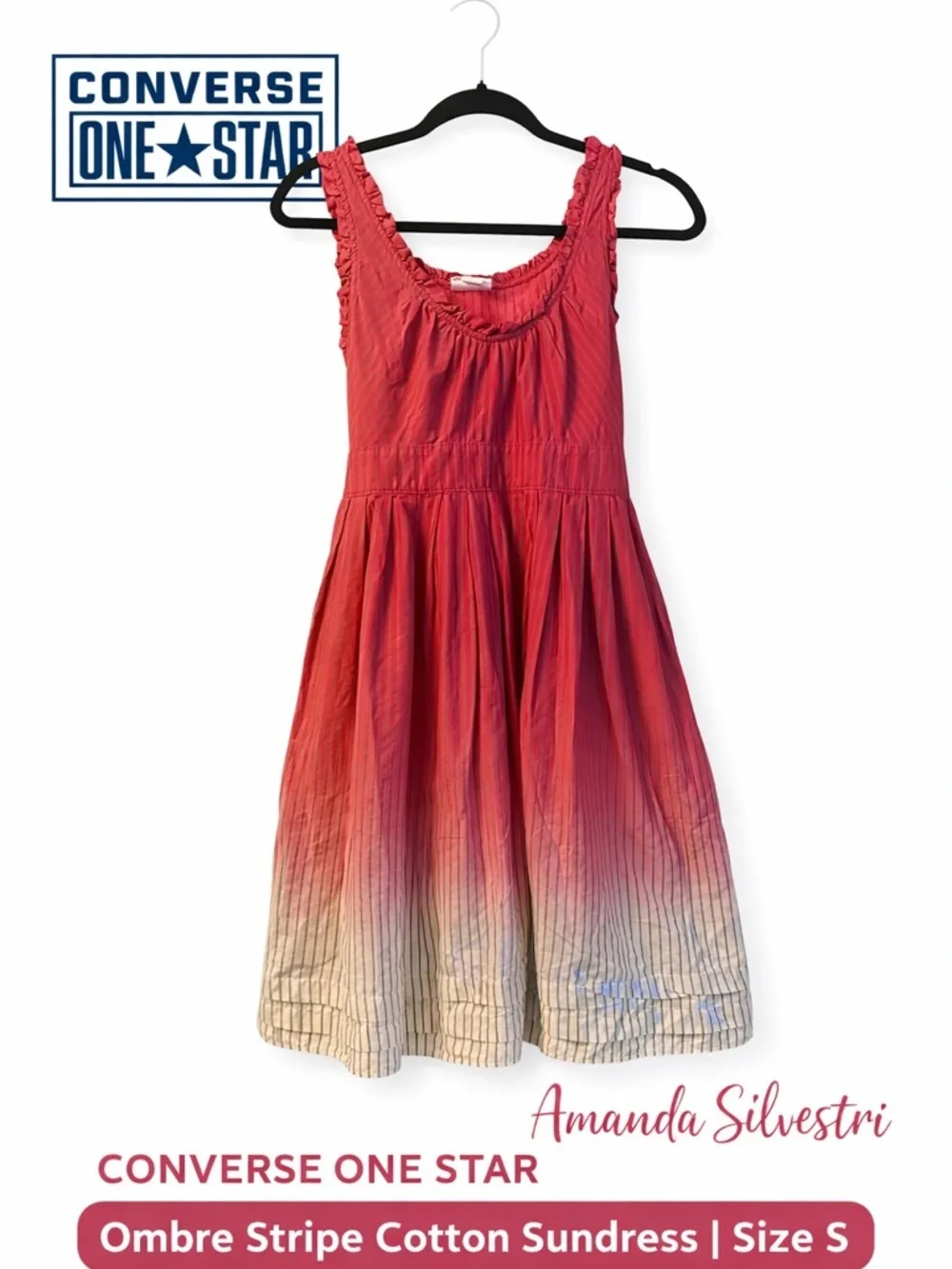 Converse One Star Ombre Sundress Size S Pink Stripe Tie Back Cotton Summer Dress - Picture 1 of 12